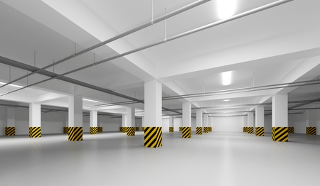 Abstract empty white underground parking perspective interior Abstract empty white underground parking perspective interior
