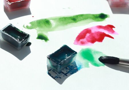photo of water color art process in creative Studioの写真素材