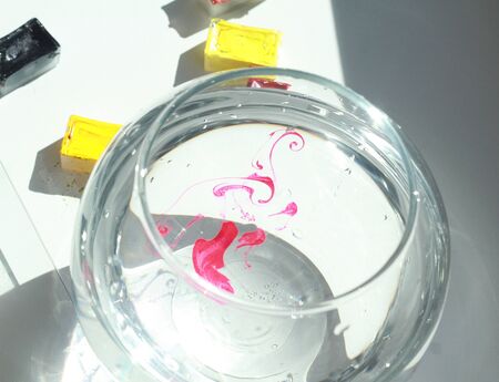 photo of water color art process in creative Studioの写真素材