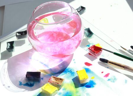 photo of water color art process in creative Studioの写真素材