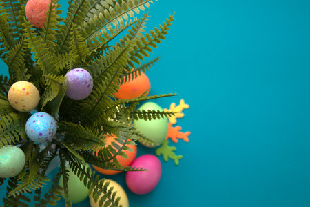 Colorful Easter eggs. Banner, wallpaper, postcard, social media post with copy space for text....