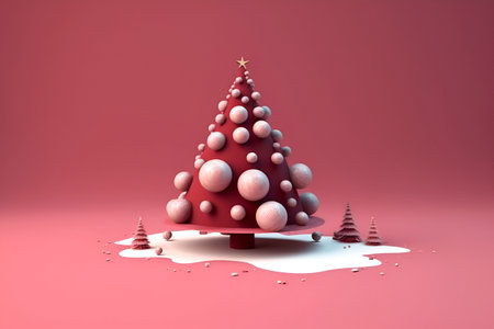 Christmas tree on a red background. Unusual surreal holiday concept. generated AI.の素材