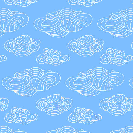 Seamless hand drawn Cartoon clouds background. Vector blue skyのイラスト素材