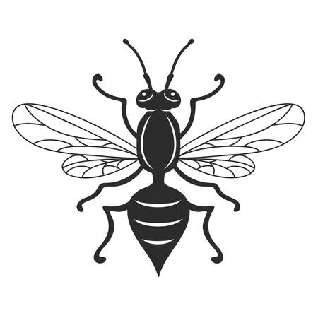 Insect wasp, black wasp silhouette. A stinging insect, an insect pest. Flat design. Vectorのイラスト素材