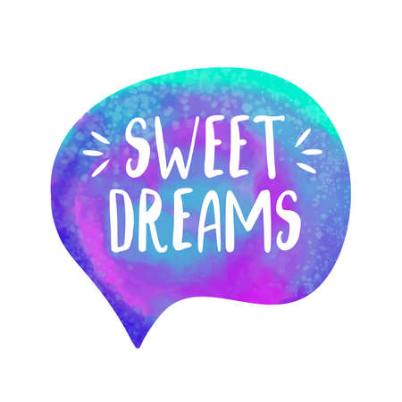 Watercolor purple speech buble with phrase Sweet Dreams. Hand drawn lettering.のイラスト素材