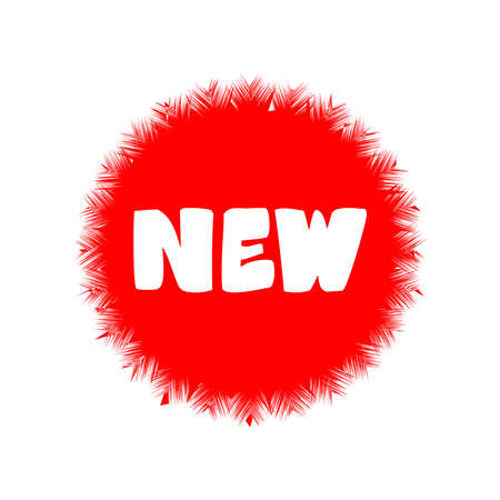 Hand drawn red islated sticker with word NEW in circle.のイラスト素材