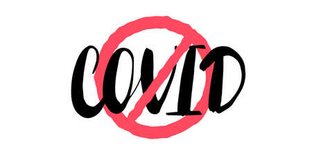 Red stop sign with hand drawn lettering Coronavirus. Stop Covid.のイラスト素材