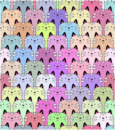 Seamless pattern with cute repeated cats. Colorful texture for fabric or design with kittyのイラスト素材