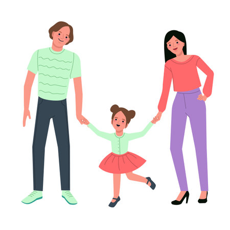 Parents with daughter. Happy family holding handsのイラスト素材
