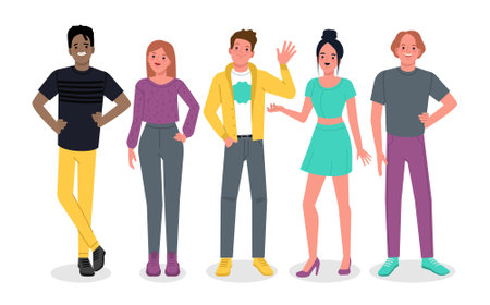 young people group. vector character flat set.のイラスト素材