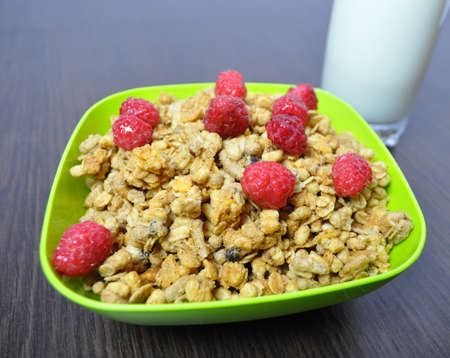 granola from oatmeal - useful breakfast with fruits and milk