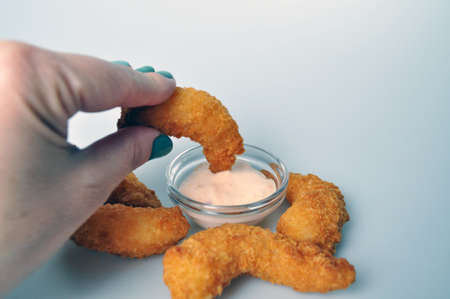 deep-fried food - a few fried snacks with sauceの写真素材