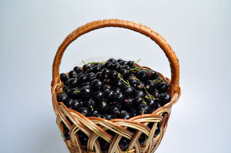 woven wooden basket with a black large berry - currant