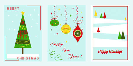Christmas and New Year greeting cards concept. Retro style cards set.のイラスト素材