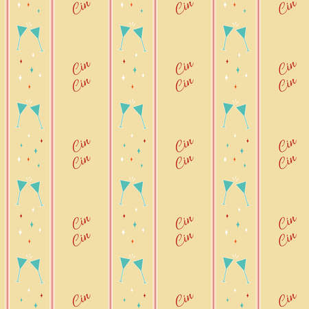 Cheers in italian - Cin Cin. Vector seamless pattern. Wine glasses. Cocktail background.のイラスト素材