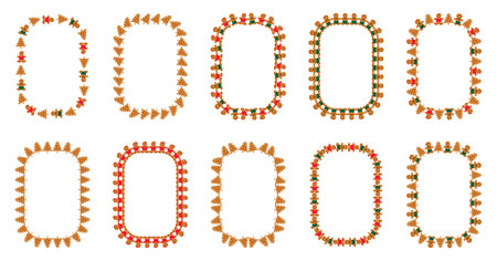 Gingerbread Christmas frames. Xmas borders with winter gingerbread elements decor.の写真素材