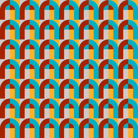Mid century modern abstract seamless pattern. 60s 70s style geometric background in retro colors. Scandinavian pattern.のイラスト素材