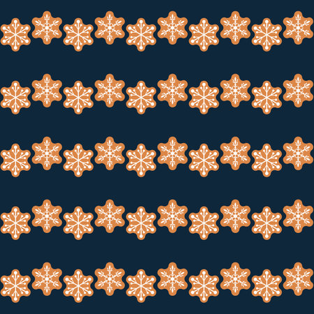 Gingerbread seamless pattern. Festive Christmas background with gingerbread cookies on blue. Vector illustration. For textile, wrapping paper, wallpaper, stationary, Christmas card.のイラスト素材