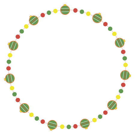 Christmas frame with gingerbread xmas balls decorations. Round Xmas decorative border isolated on white background. Vector illustration.のイラスト素材