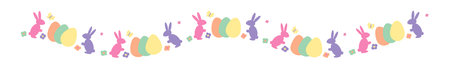 Easter banner. Garland with Easter eggs and bunnies. Festive border. Vector illustration.のイラスト素材