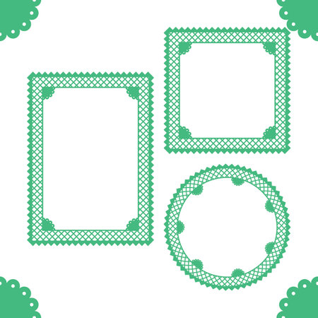 Papel picado frames. Traditional mexican style cut out templates for greeting card, banner, flier. Set of borders. Vector illustration.のイラスト素材