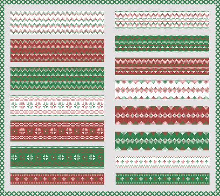 Embroidery cross stitch borders. Seamless embroidery vector ornaments.のイラスト素材