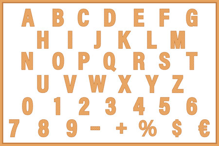 Waffle alphabet - letters, numbers and symbols. Vector illustration.のイラスト素材
