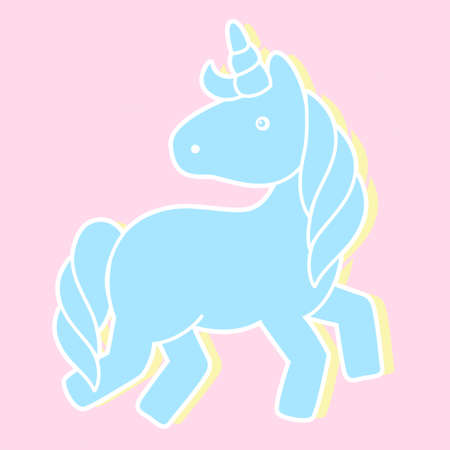 Blue unicorn in a pink world. Blue unicorn over a pink background.の写真素材
