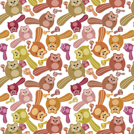 Crazy squirrel mess pattern  Pattern illustration of a Autumn kawaii mess of little cute squirrel with cat faces.  All this joy is needed for the celebration of Autumnâs arrival.の写真素材