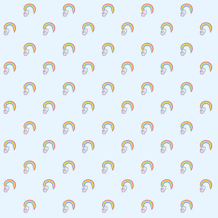 Pattern based on the illustration of a cute fat pink cat with a horn and a long rainbow tail. This kawaii hybrid between feline and unicorn is full of happiness and is try to distribute equal love for all. This cattycorn is really proud of what they are. Love is love. Love who you are. Always.の写真素材