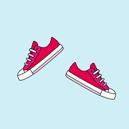 Illustration of pink sneakers over a blue backgroundの写真素材