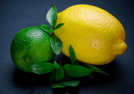 Juicy lime and lemon on the tableの写真素材