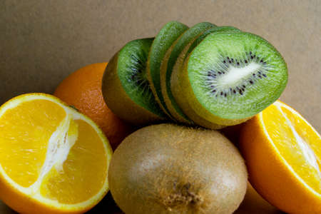 Ripe kiwi with a delicious orangeの写真素材