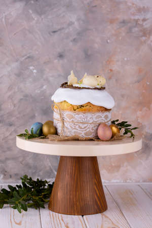 Fragrant Easter cake, with beautiful decor on the table