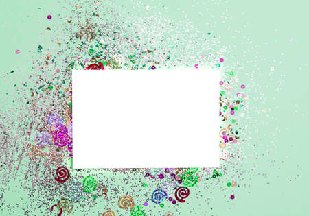 White card for postcards and inscriptions with mint background with sparkles. Holidays conceptの写真素材