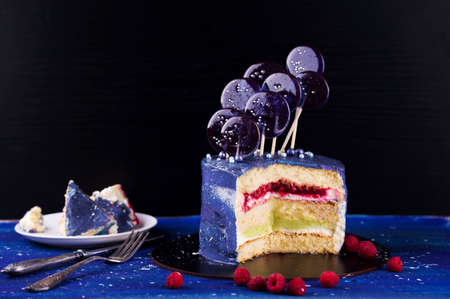 Tasty cake stuffed with raspberries and avocado, dessert. Holidays content