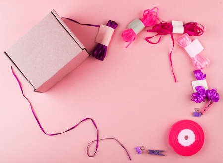 Gift box on a beautiful pink background . Holiday conceptの写真素材