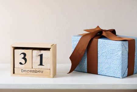 New Year Date On Calendar. December 31. Christmas Decorations. Gift Boxes With Sweets.の写真素材