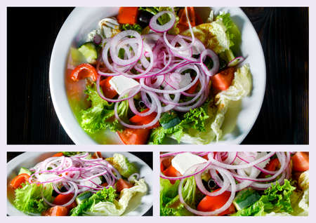 Collage of restaurant dishes. Tasty dishes for the restaurant.Saladの写真素材