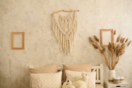 still life country with lantern and wicker basket. boho chic style decorations. Decor