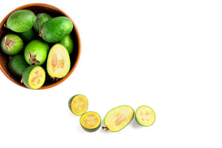 Juicy and ripe feijoa isolated on a white background. Healthy autumn fruit. Vitamins