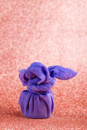 Christmas furoshiki wrapping. Etnical hristmas gift. Zero waste concept. New yearの写真素材