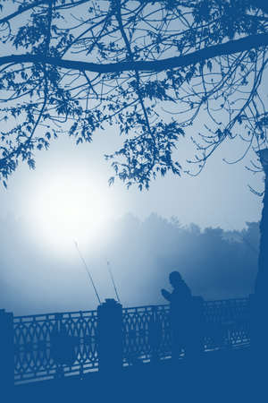 Beautiful dawn. Sunrise. Autumn sunrise Early morning beautiful autumn. Classic blue tintedの写真素材