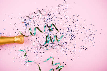 Festive content flat lay on a pink background. New years 2020の写真素材