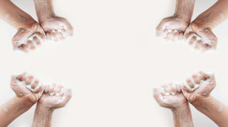 The baby's soap hands on a light background.Clean hand concept idea. Health care Coronavirus protection.の写真素材