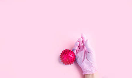 Coronavirus disease named COVID-19. Stop virus in pink background. Medical contentの写真素材