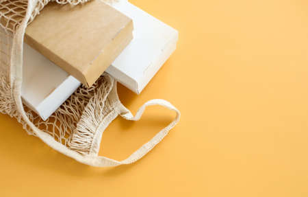 Set of unbleached plant fiber food box and paper coffee cup. Natural fiber eco food and drink packaging. Zero wasteの写真素材