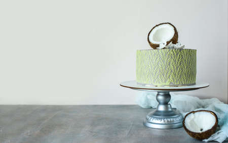 Delicious cake with coconut and pieces of pineapple inside. Dessert