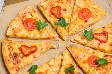 Pizza in the in delivery box you can put your writing on the box. Pizza close upの写真素材