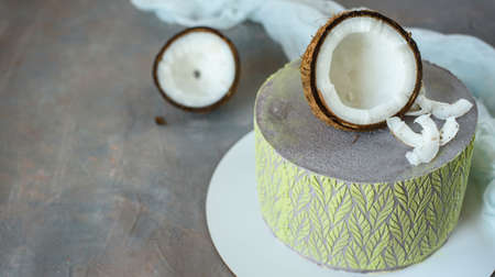 Delicious cake with coconut and pieces of pineapple inside. Dessertの写真素材